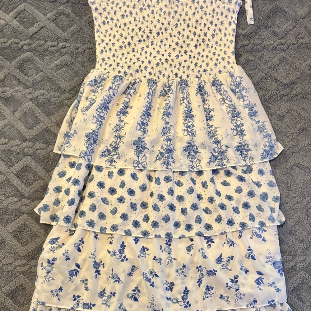 Francesca's Blue and White Patterned Midi Dress - Picture 2 of 7